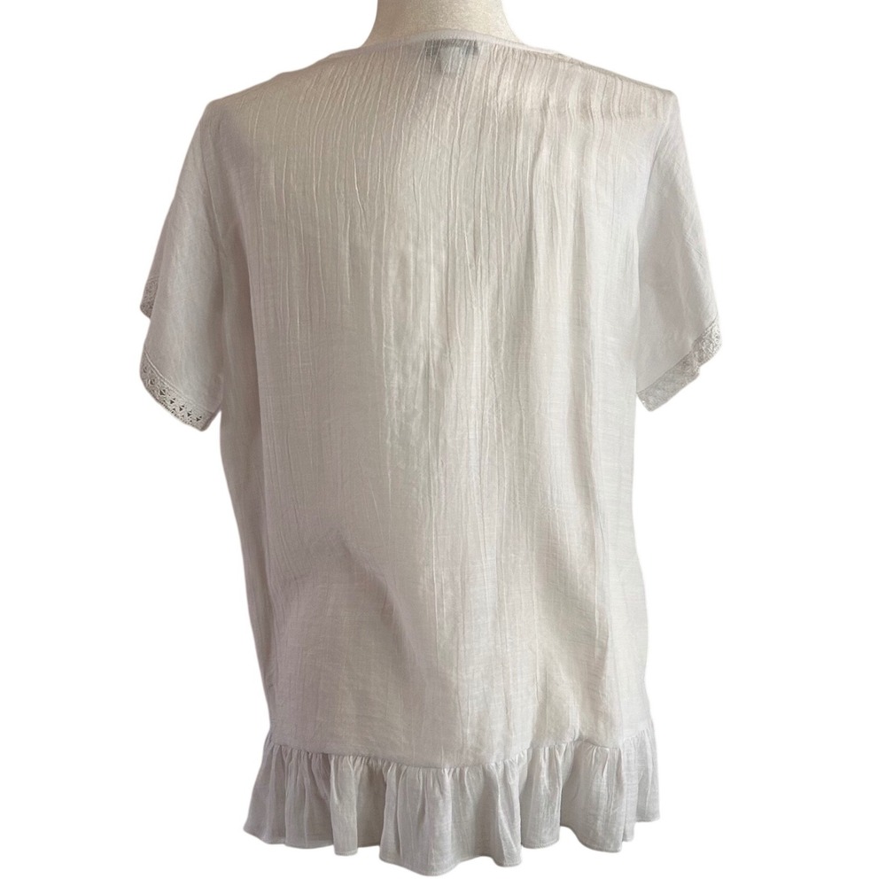 Counterparts White Sheet Lace Trim Ruffle Hem Blouse Top Womens M Fairycore Boho - Picture 3 of 8